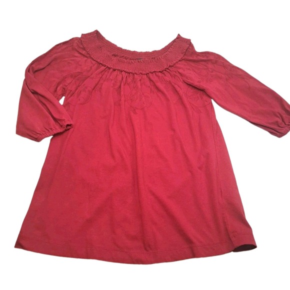 Canyon River Blues Tops - Canyon River Blues Top Womens S Red 3/4 Sleeve Embroidered Ruffled